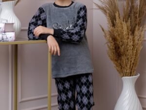 Pijama baieti Teddy din fleece gri cu model baseball