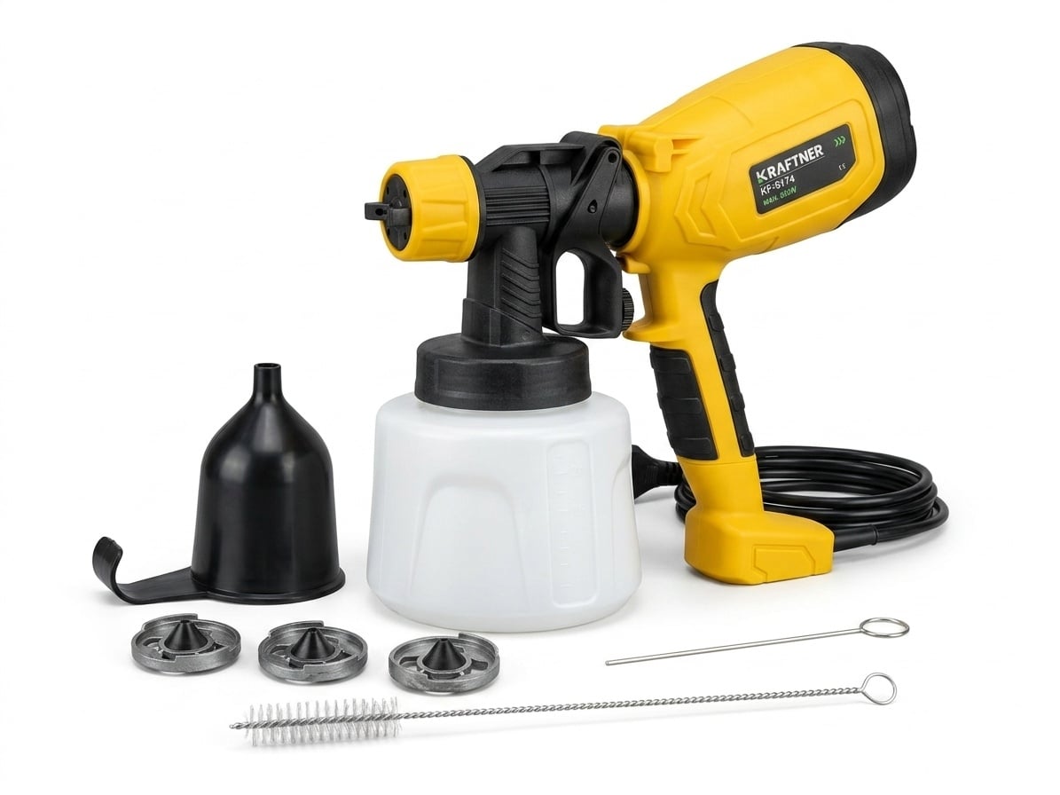 Reducere 49% - Pistol de vopsit 800w, 1400ml, 4 duze, 32000rpm, 650ml/min, putere variabila KRAFTNER KF-9174 1 Pistol de vopsit 800w