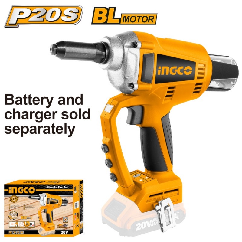 Reducere 16% - Pistol pentru Nituri nituit electric 20v, 25mm, 20kN, fara acumulator Ingco CRTLI2005 1 Pistol pentru Nituri nituit electric 20v