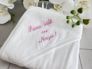 Prosop baie cu mesaj brodat