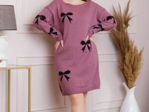 Pulover Bonnie mov tip rochie cu fundite