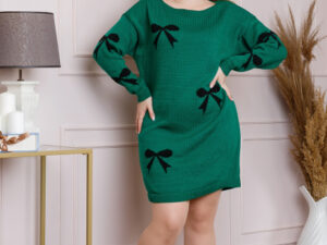 Pulover Bonnie verde smarald tip rochie cu fundite