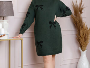 Pulover Bonnie verde tip rochie cu fundite