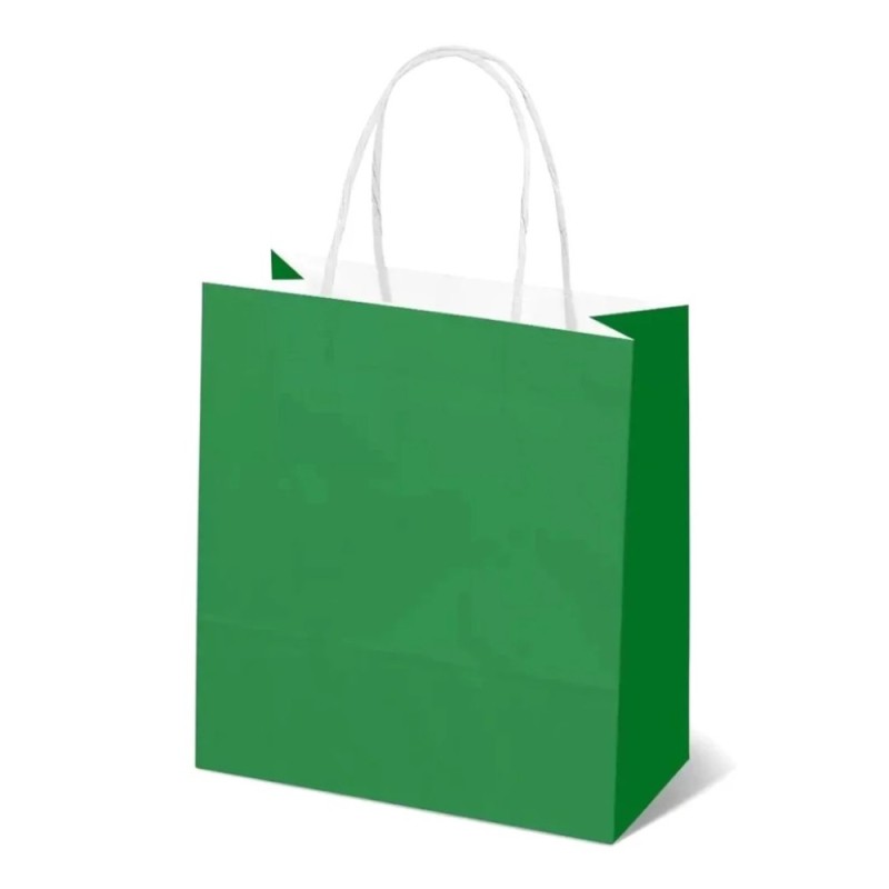 Reducere 14% - Pungi Hartie cu Manere Rasucite, Biodegradabile, Verde Inchis, 16 x 9 x 21 cm, 100 Bucati 1 Pungi Hartie cu Manere Rasucite