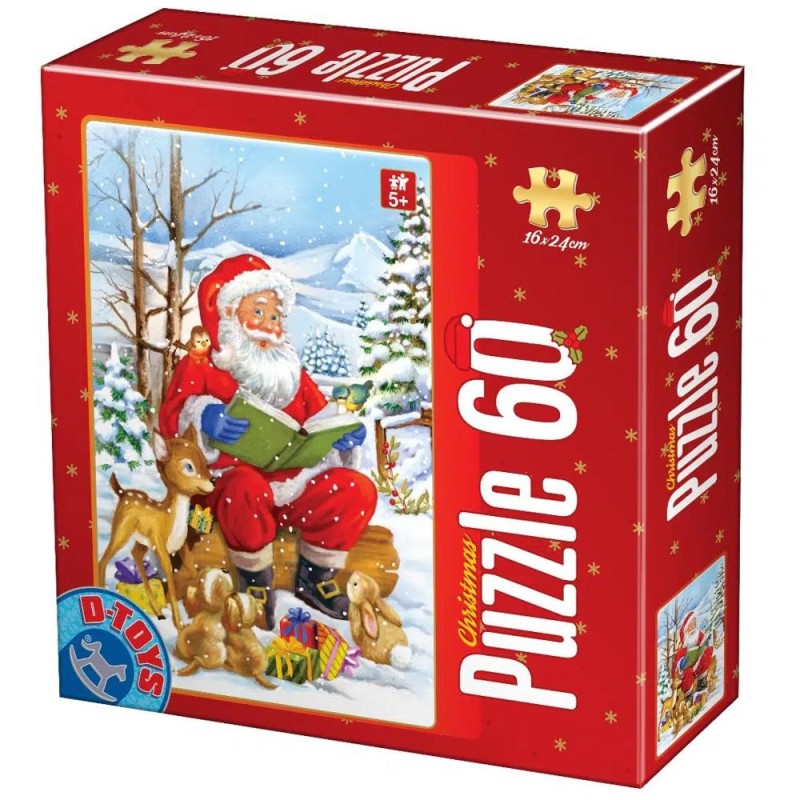 Reducere 14% - Puzzle Copii 60 Piese, Mos Craciun Citind Povesti, D-toys 1 Puzzle Copii 60 Piese