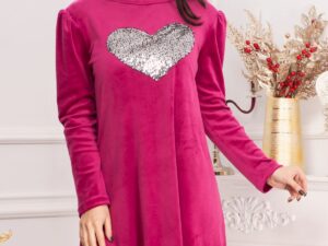 Rochie dama Alma mov din catifea cu inima din paiete