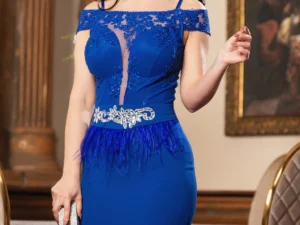 Rochie de ocazie Delight albastru-royal cu broderie si fulgi decorativi
