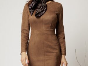 Rochie DY Fashion conica maro din piele intoarsa