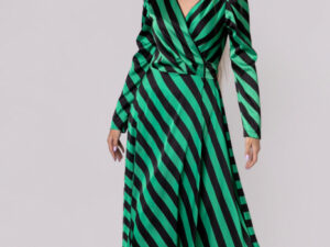Rochie eleganta cu dungi verzi si negre si aspect petrecut