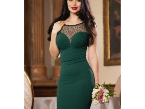 Rochie eleganta Katrina verde cambrata cu paiete