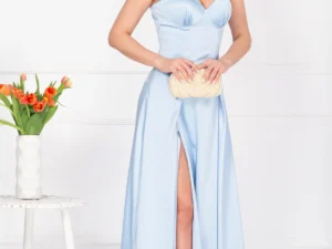 Rochie eleganta lunga Bianca bleu din tafta