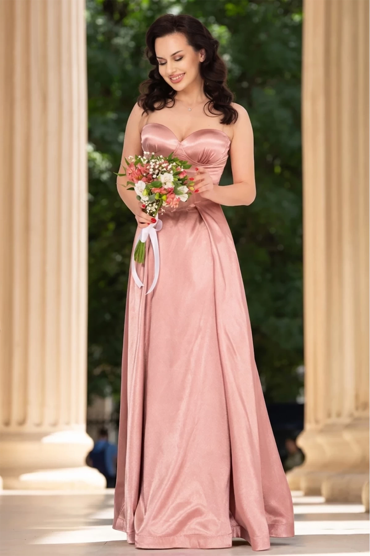 Reducere 35% - Rochie eleganta lunga Bianca roz din tafta 1 Rochie eleganta lunga Bianca roz din tafta
