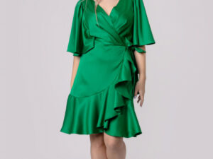Rochie eleganta verde smarald cu volane