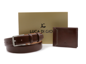 Set bărbați Luca di Gioia curea și portmoneu maro din piele 336BCADOULG01M