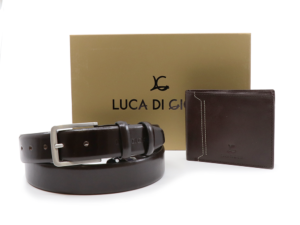 Set bărbați Luca di Gioia curea și portmoneu maro închis din piele 336BCADOULG01TDM