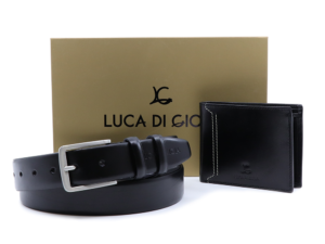Set bărbați Luca di Gioia curea și portmoneu negru din piele 336BCADOULG01N