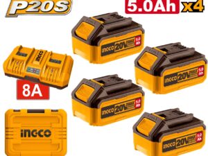Set baterii 20V 5.0Ah (4 buc) cu incarcator dublu 4A+4A