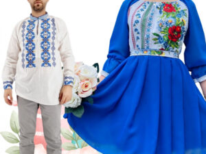 Set Cuplu 483  Camasa Traditionala si Rochie Stilizata cu motive traditionale