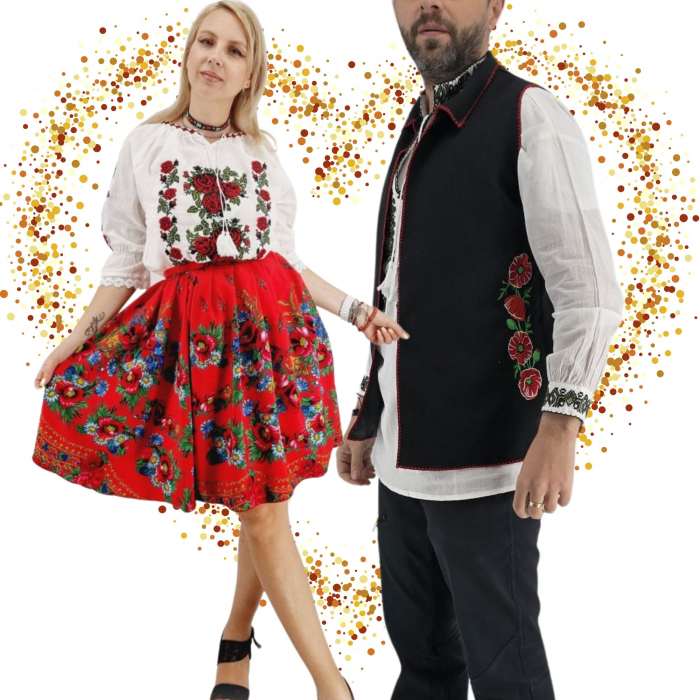 Reducere 56% - Set Cuplu 632 Vesta cu Broderie si Ie traditionala cu broderie 1 Set Cuplu 632 Vesta cu Broderie si Ie traditionala cu broderie