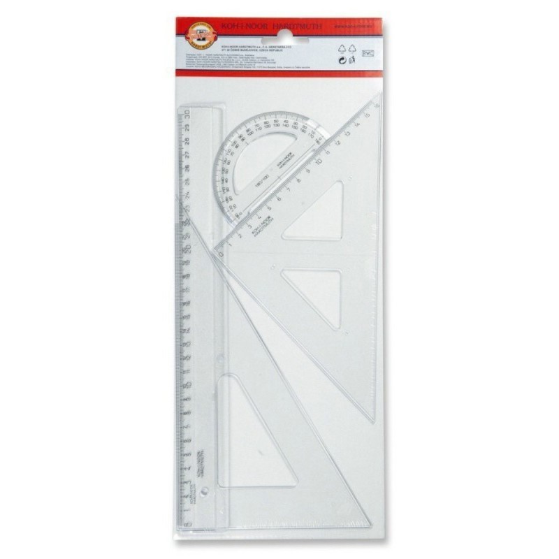 Reducere 14% - Set Geometrie Mare Cristal, Rigla, 2 Echere si Raportor, Koh-I-Noor 1 Set Geometrie Mare Cristal