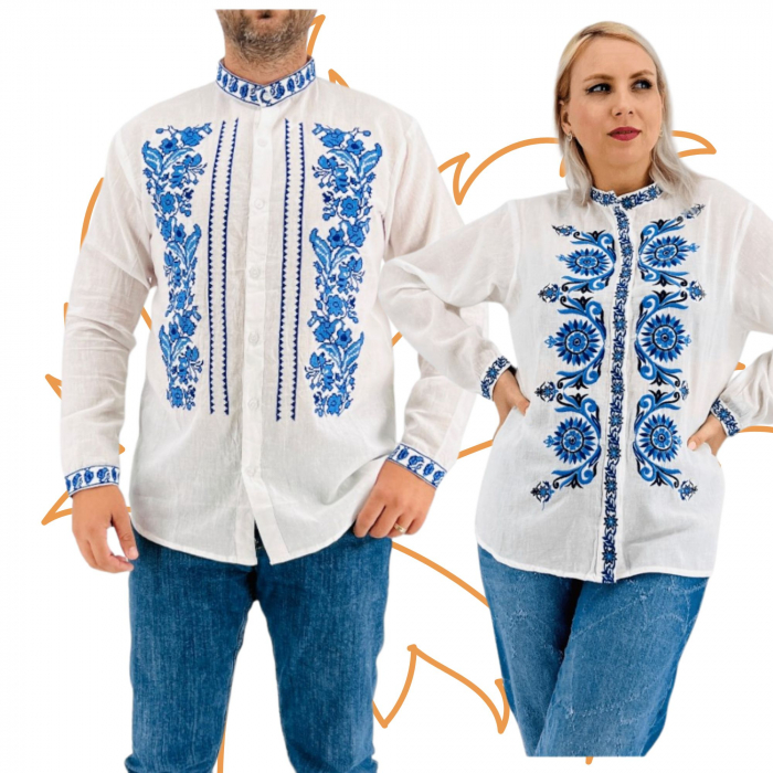 Reducere 55% - Set Traditional Cuplu 416 Camasi traditionale cu broderie 1 Set Traditional Cuplu 416 Camasi traditionale cu broderie