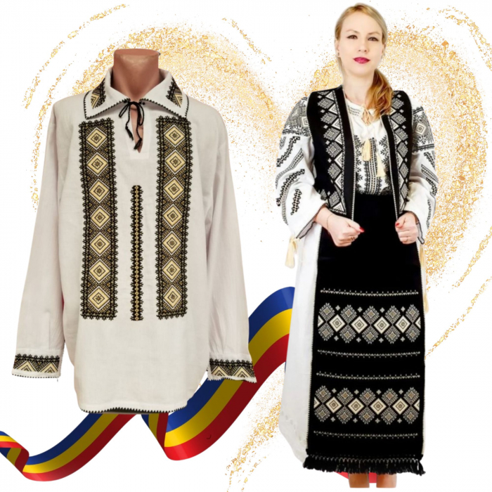Reducere 62% - Set Traditional Cuplu 584 Camasa traditionale cu broderie si Costum Dama complet 1 Set Traditional Cuplu 584 Camasa traditionale cu broderie si Costum Dama complet