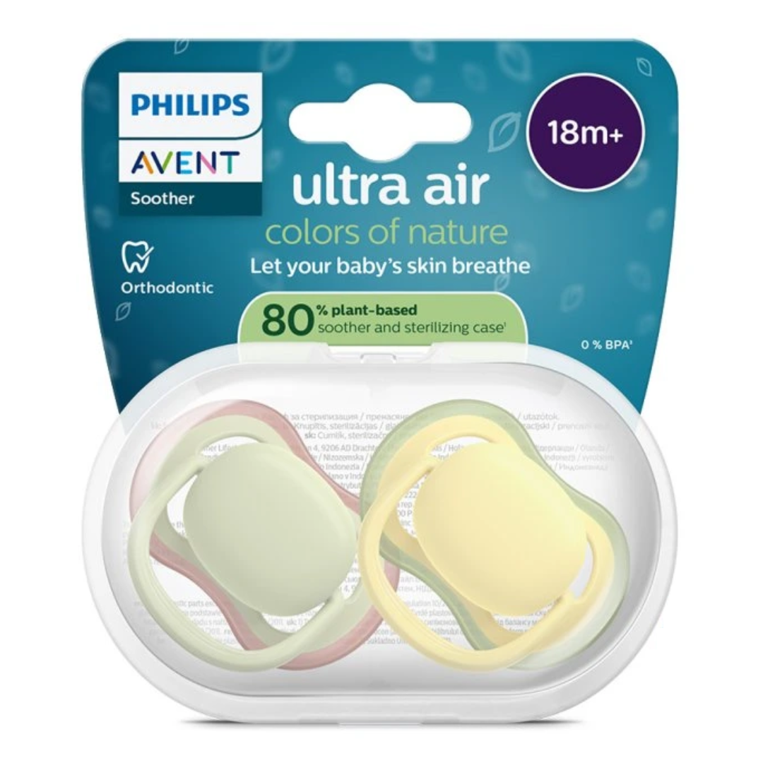 Reducere 30% - Suzete Ultra Air, 18 luni, SCF349/50, verde/galben, 2 bucati, Philips Avent 1 Suzete Ultra Air