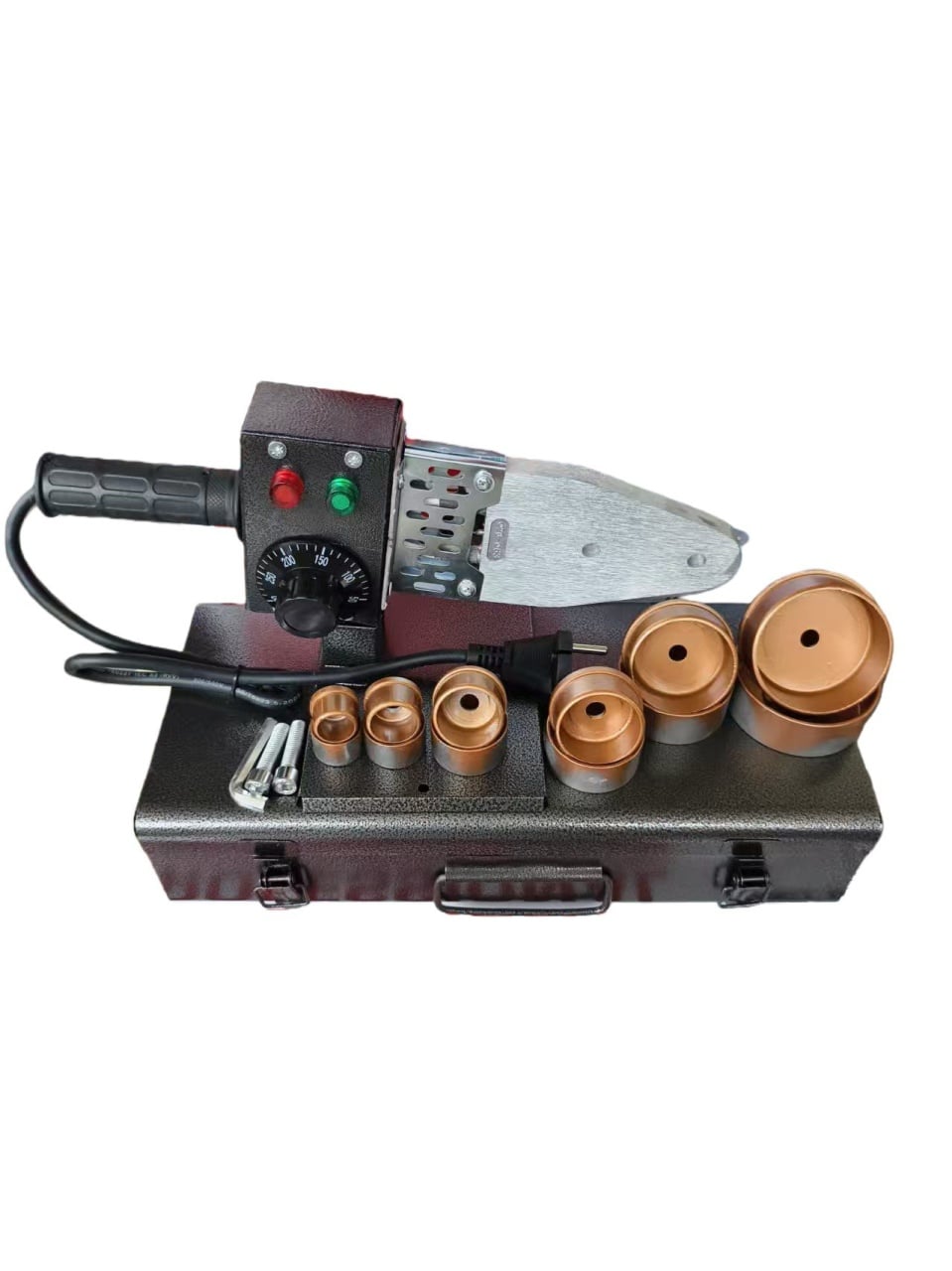 Reducere 59% – Trusa plita PPR 1000w aparat sudura tevi, 6 bacuri, valiza metal, Profesional CAMPION CMP1325 1 Trusa plita PPR 1000w aparat sudura tevi