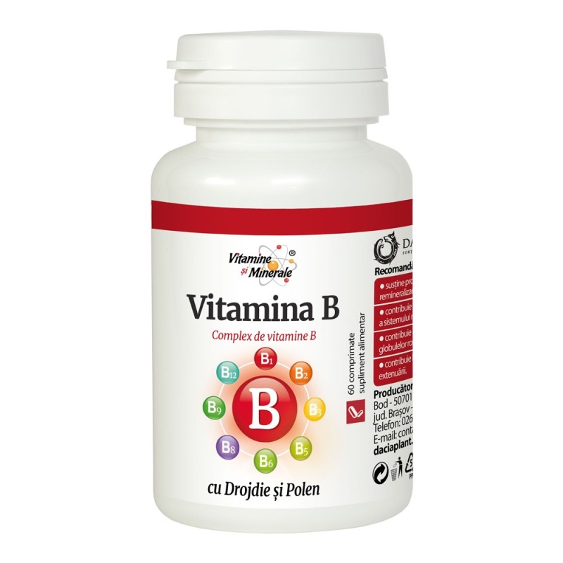 Reducere 14% - Vitamina B cu Drojdie si Polen, 60 Comprimate, Dacia Plant 1 Vitamina B cu Drojdie si Polen