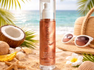 Lotiune de Corp cu Protectie Solara SPF 45 si Particule Iluminatoare Rose Gold