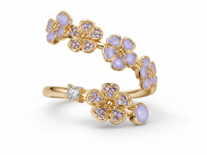 Inel Purple Flowers cu Aur Reglabil