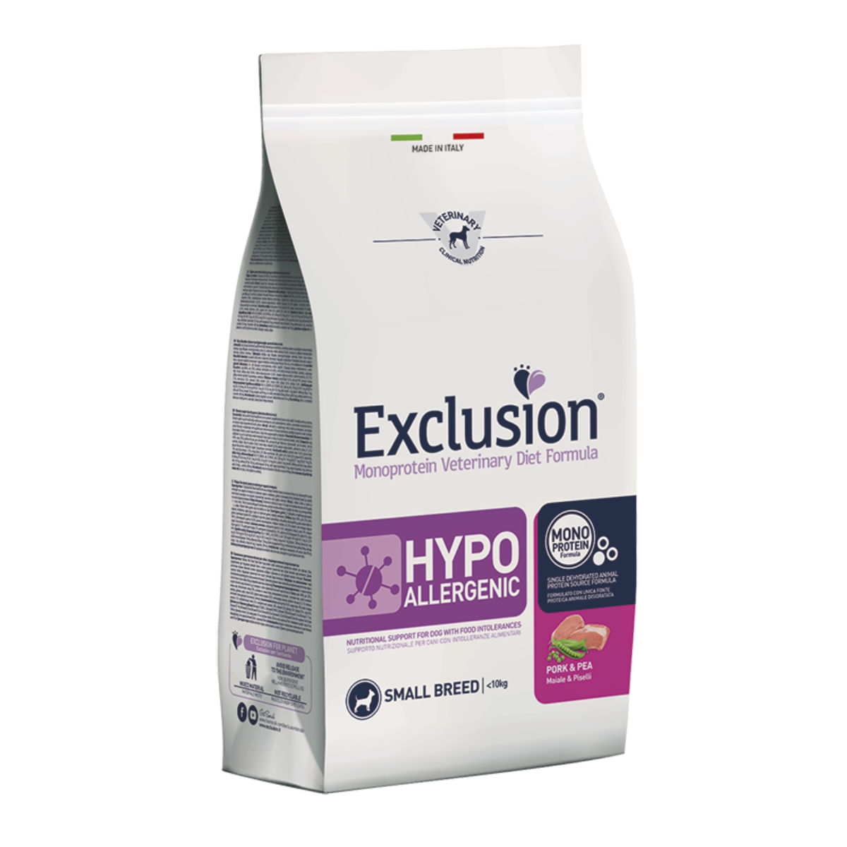Reducere 30% - EXCLUSION Monoprotein VD Hypoallergenic Small, XS-S, Porc și Mazăre, dietă veterinară, hrană uscată fără cereale câini, alergii, 7kg 1 EXCLUSION Monoprotein VD Hypoallergenic Small