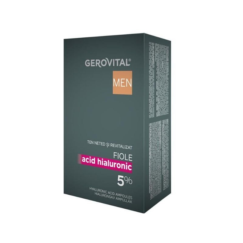 Reducere 25% - Fiole cu acid hialuronic 5% Men, 10 fiole*2 ml, Gerovital 1 Fiole cu acid hialuronic 5% Men