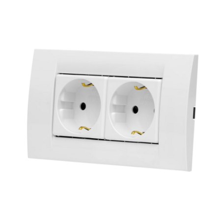 Reducere 15% - Set priza schuko dubla modulara 2x 16A 230V 1 Set priza schuko dubla modulara 2x 16A 230V
