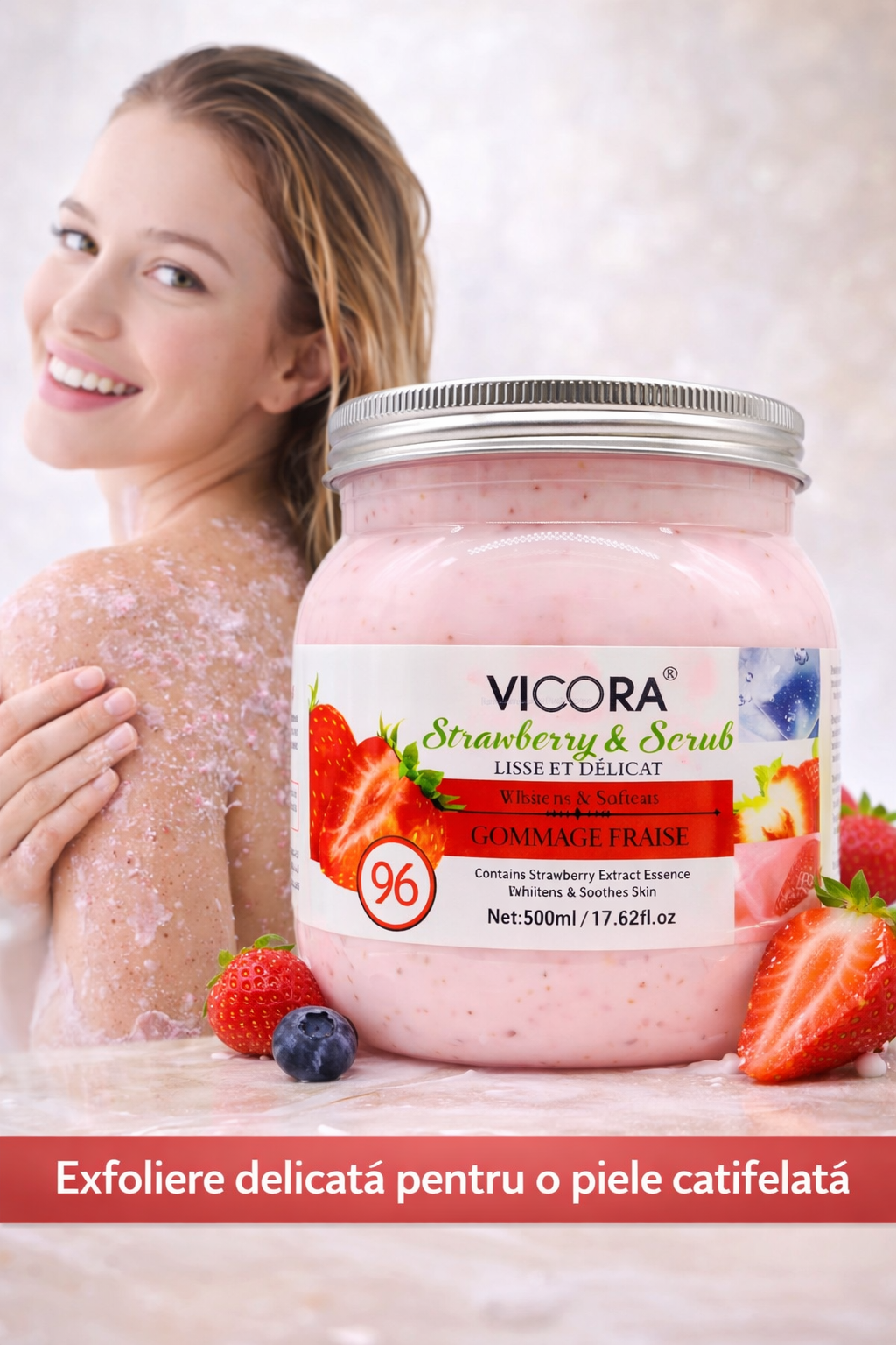 Reducere 38% – CEZI – Scrub de corp cu căpșuni și zahăr pentru exfoliere delicată și hidratare, 500 ml 2 500 ml