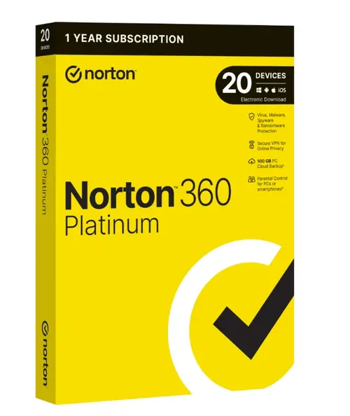 Reducere 20% - Antivirus Norton 360 Platinum, Backup 100GB, 1 An, 20 Dispozitive, 1 Utilizator 1 Antivirus Norton 360 Platinum