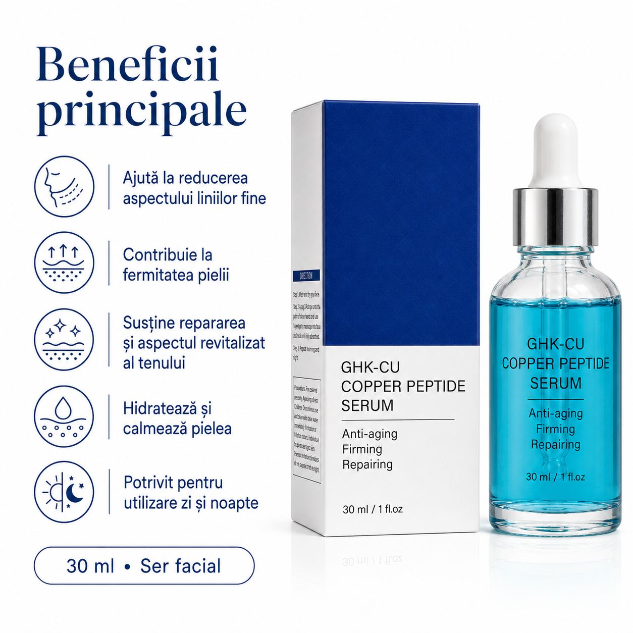 Reducere 39% - Ser cu peptide de cupru GHK-Cu pentru fermitate si ingrijire anti-imbatranire, 30 ml 2 30 ml