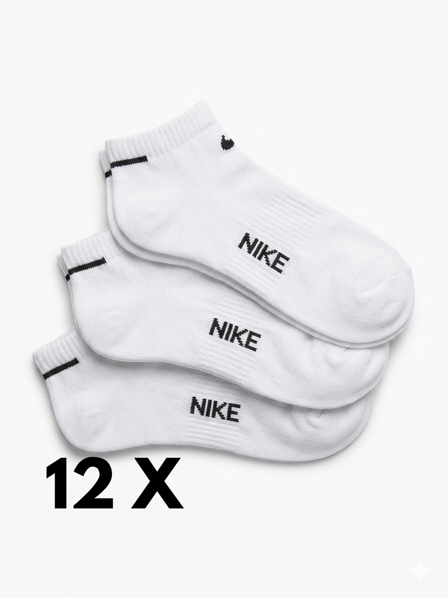 Reducere 52% - Set de 12 Sosete NIKE , la Glezna, Alb cu Verde, 41-46 1 Set de 12 Sosete NIKE