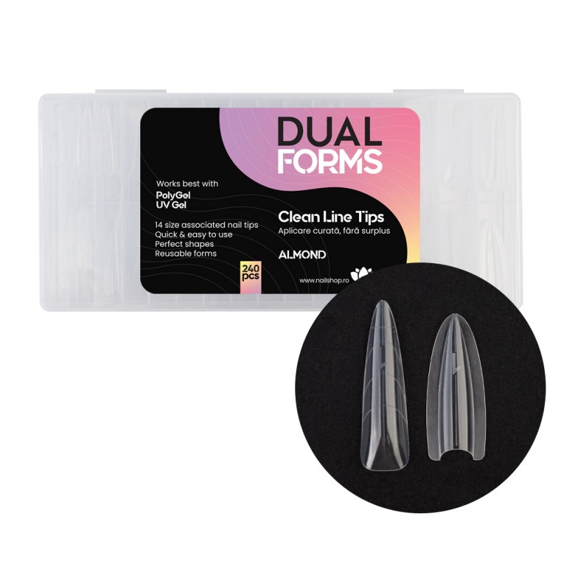Reducere 25% - Tips Sandwich Clean Line Almond Dual Forms - set 240 buc. 1 Tips Sandwich Clean Line Almond Dual Forms - set 240 buc.