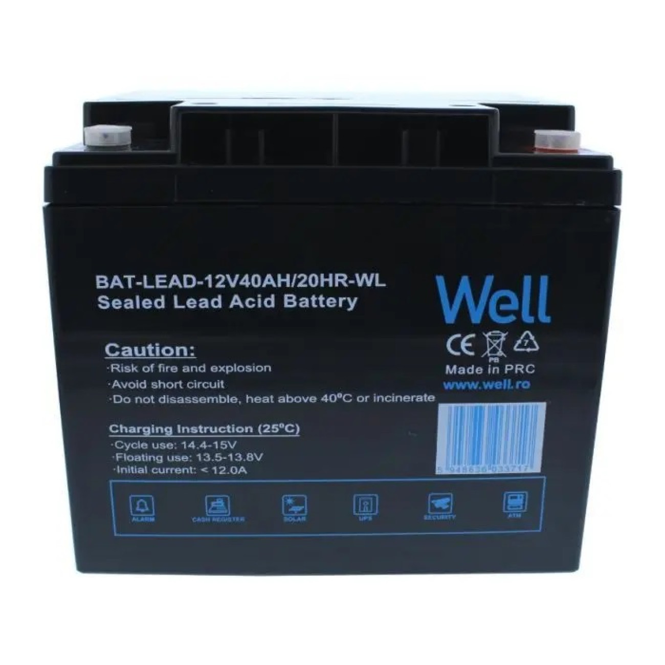 Reducere 20% - Acumulator plumb acid Well 12V 40AH, terminal M6 1 Acumulator plumb acid Well 12V 40AH