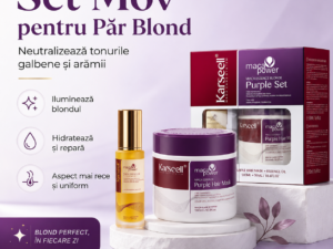 Set Cadou Premium Karseell Mov – Masca Mov pentru Par Blond & Gri cu Ulei de Argan 500 ml + 50 ml – Neutralizare Tonuri Caprui