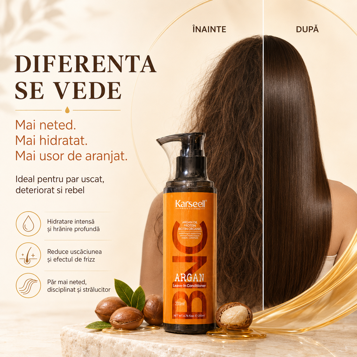 Reducere 30% - Karseell BNC Balsam Leave-In cu Argan 200 ml, pentru par uscat, deteriorat si rebel 2 pentru par uscat