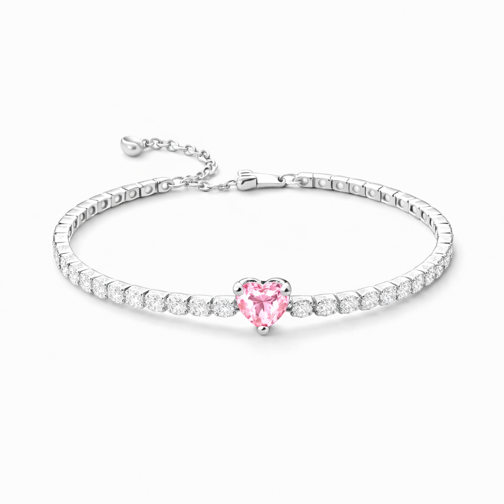 Reducere 39% - Bratara Tennis Pink Heart Cu Argint 1 Bratara Tennis Pink Heart Cu Argint