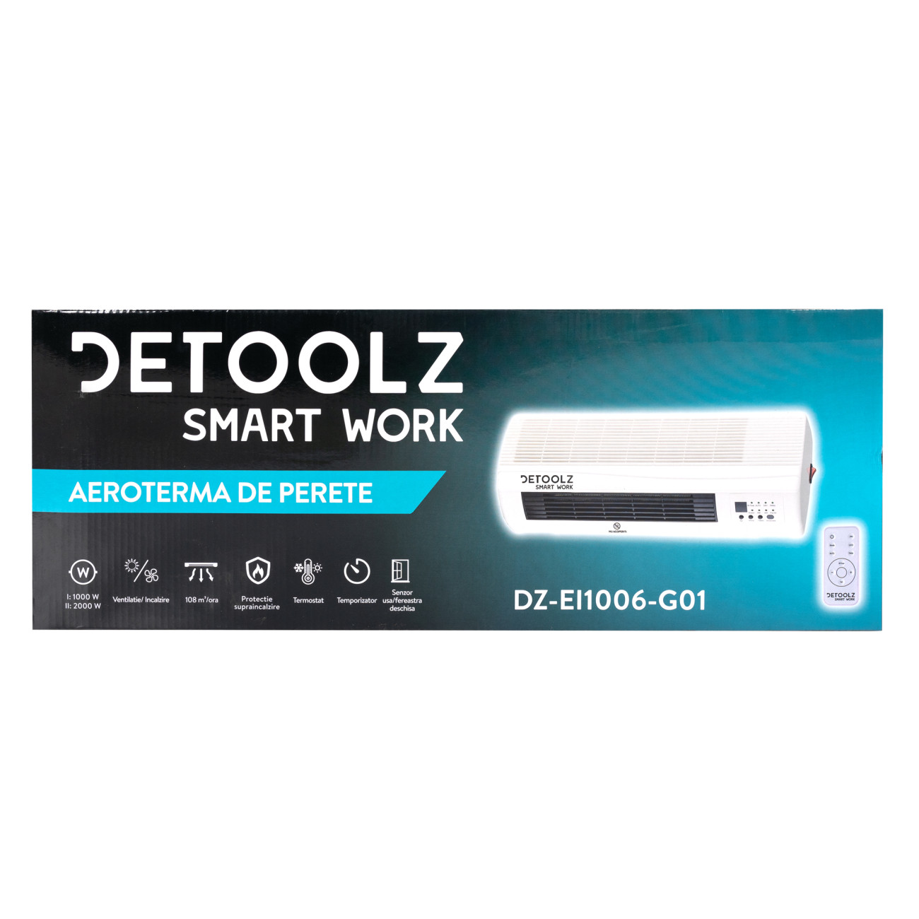 Reducere 20% - Aeroterma de perete Detoolz, 2KW, 2 trepte de putere, cu afisaj LED si termostat 2 2KW