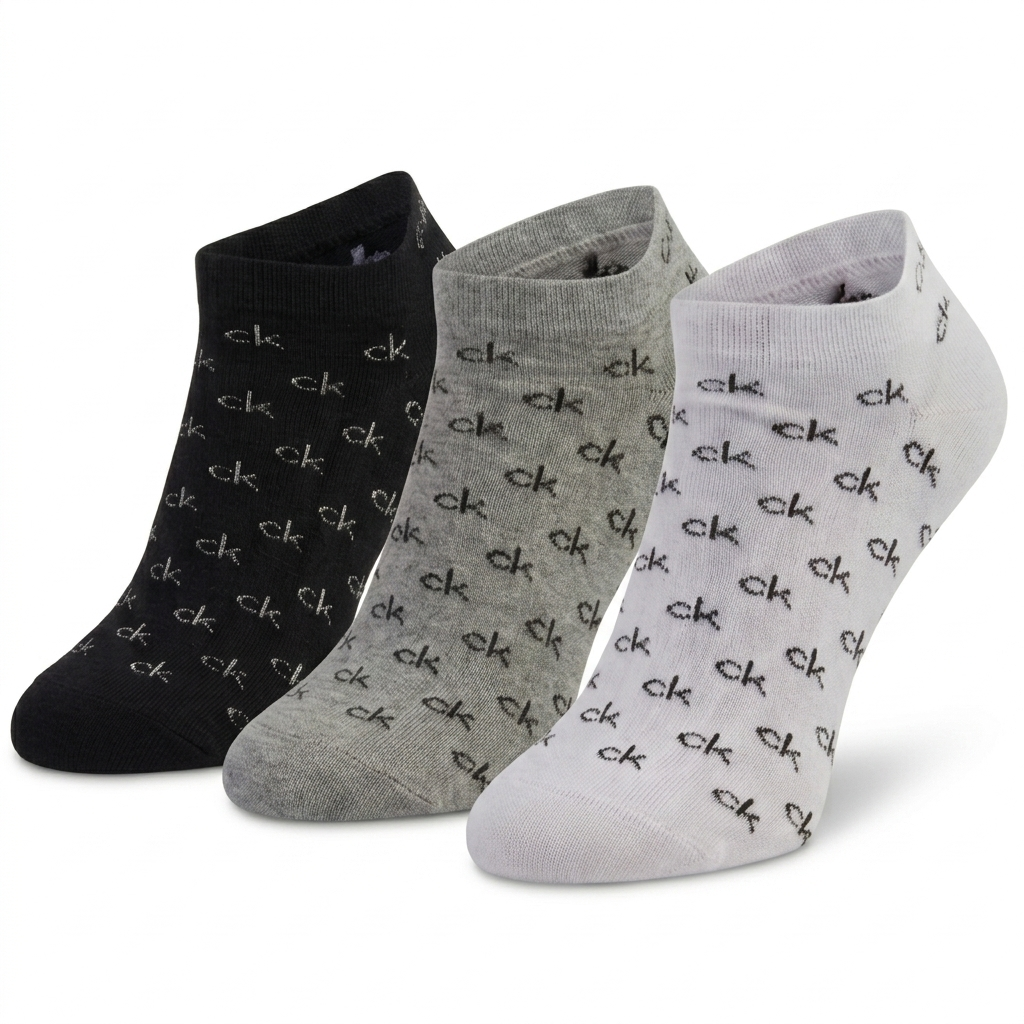Reducere 64% - Set 3 Sosete CALVIN KLEIN, la glezna, Alb,Negru,Gri, Marimea 41-46 1 Set 3 Sosete CALVIN KLEIN