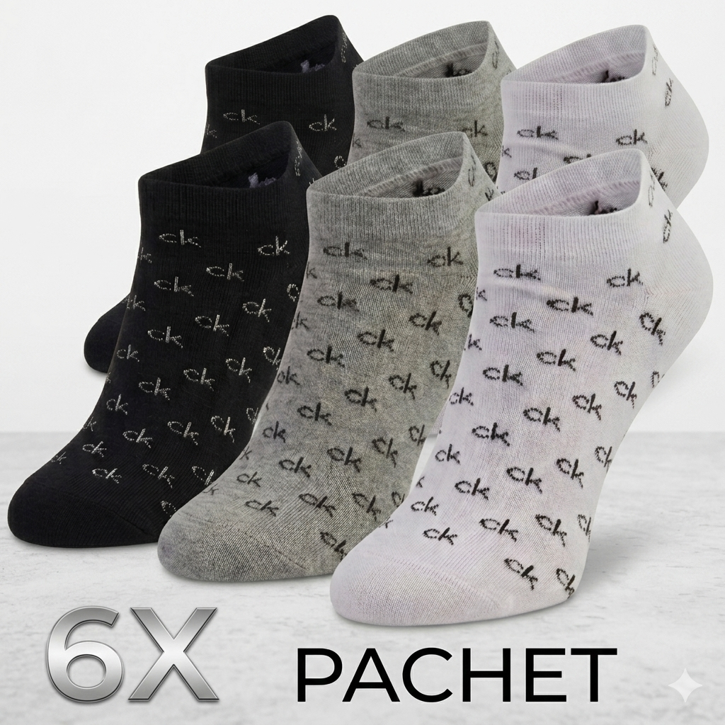 Reducere 53% - Set 6 Sosete CALVIN KLEIN, la glezna, Alb,Negru,Gri, Marimea 36-40 1 Set 6 Sosete CALVIN KLEIN