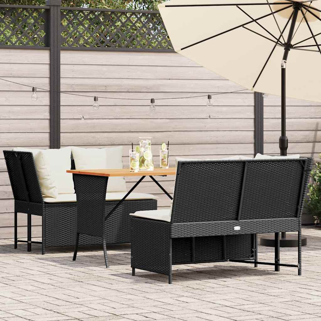 Gossi set mobilier de grădină cu perne, 3 piese, negru, poliratan