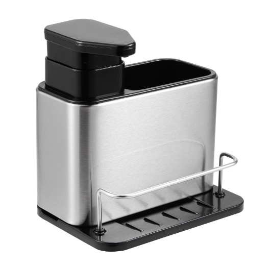 Reducere 52% - Organizator bucatarie cu dozator detergent si suport burete argintiu cu negru 1 Organizator bucatarie cu dozator detergent si suport burete argintiu cu negru