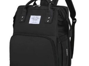 Rucsac multifunctional pentru mamici capacitate mare design simplu cu patut pliabil NEGRU