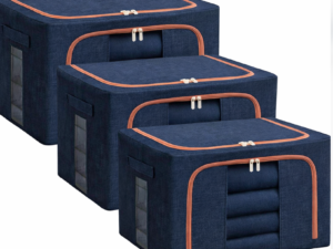 Pachet de 3 cosuri de depozitare pentru haine pliabile pentru organizatoare de dulap 24L/66L/100L Albastru Inchis